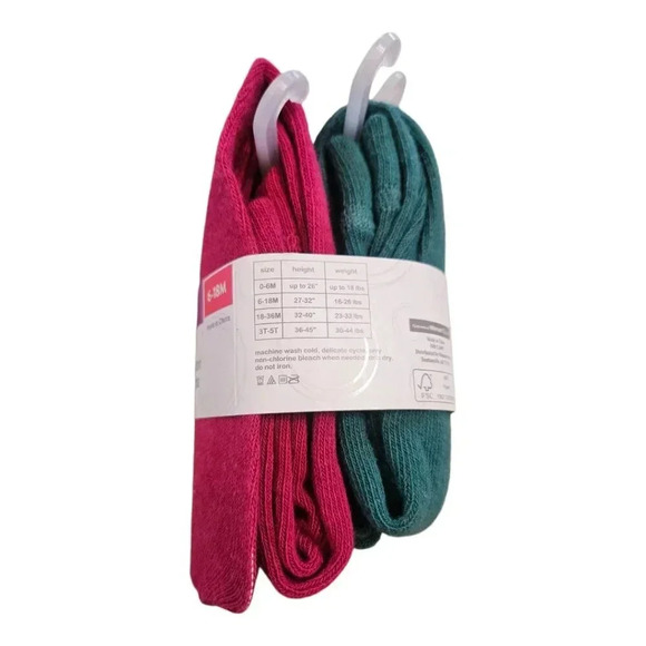 6-18 M Toddler Pink and Green Tights set of 2. - Picture 2 of 5